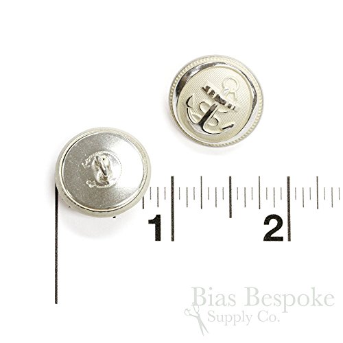 Set of 3 Hand-Polished Silver Anchor Buttons, 32 Line, Made in France