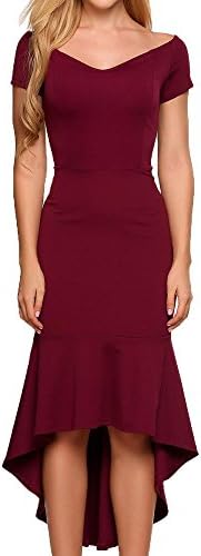 Onbay Womens Evening Dress Off Shoulder V Neck Flouncing Mermaid Formal Prom Party Gowns (M, Wine Red)