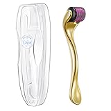 Ahyiyou Derma Roller Microneedle, Titanium 540 Derma for Face and Skin Care 0.25mm Treats Acne, Scars, Stretch Marks, and Wrinkles Includes Free Storage Case - Purple & Gold