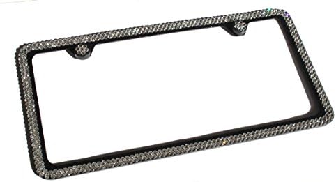 Hotblings 2 Row CLEAR (on BLACK) made w/SWAROVSKI Crystals Metal Bling License Plate Frame & Caps set