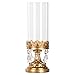 Amalfi Décor Antique Gold Metal Candle Holder with Glass Hurricane Vase, Crystal Draped Pillar Stand Accent Display
