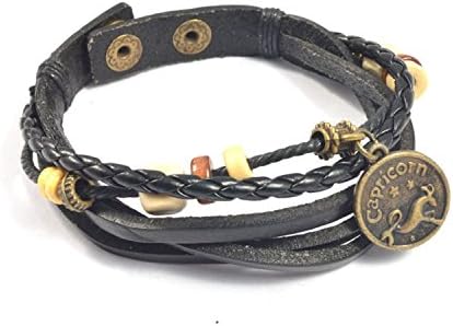 Capricorn Astrology Horoscope Bracelet Fashion Jewelry Made of Braided Leather with Brass Zodiac Charm and Adjustable 2-Snap Fastener is Unisex for Men and Women (Capricorn)