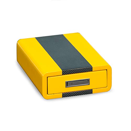 Bey-Berk Lacquered Carbon Fiber and Yellow 3 in 1 Cigar Ashtray with Cutter and Punch