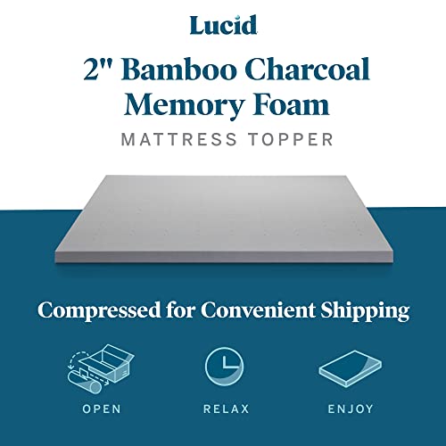Lucid 2 Inch Mattress Topper Queen Memory Foam Bamboo Charcoal