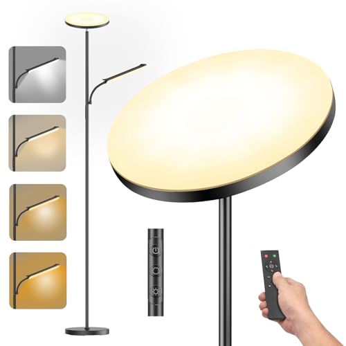 42W Piantana Lampada Da Terra, 4000LM Luminoso Terra Dimmerabile LED Lampada da Terra Salotto con Lampada da Lettura, Telecomando e Touch Control, 2700K-6500K, Per Soggiorno Letto Ufficio