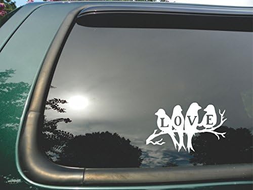 Four Love Birds- Die Cut White Vinyl Window Decal/sticker for Car or Truck 5"x8"