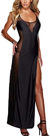 ResportsNNT L-6XL Women Large Size Sexy Long Lingerie See Through Side Split Nightwear For Anniversary,Holiday,Date,Bedroom, Valentine's Day,Honeymoon,Club,Party ETC (XL, Black)