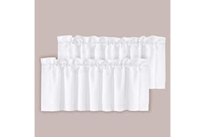 H.VERSAILTEX 2 Panels White Valance for Windows, Natural Blackout Curtains Valances for Small Windows/Living Room/Bedroom/Bathroom Rod Pocket 52" W x 18" L, Pure White，2 Packs