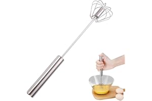 KRUGGO Stainless Steel Semi-Automatic Whisk, 2024 New Stainless Steel Egg Whisk Hand Push Rotary Whisk Blender, Hand Push Mixer Stirrer Tool for Cooking Kitchen Home Egg Milk (10in)
