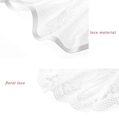 EROMATE Floral Babydoll Full Lace Lingerie for Women Backless Dress Plus Size White