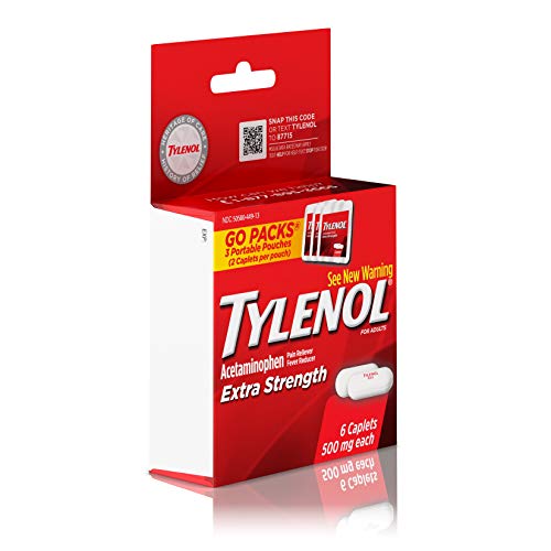 TYLENOL EXTRA STRENGTH 500 MG ACETAMINOPHEN CAPLETS, PAIN RELIEVER & FEVER REDUCER, ACETAMINOPHEN FOR MINOR ARTHRITIS PAIN, HEADACHE, BACKACHE & MENSTRUAL PAIN RELIEF, TRAVEL SIZE, 6 CT