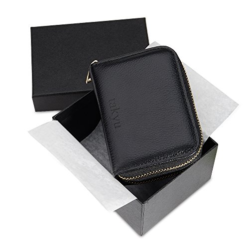 Takyu RFID Wallet for Women, Ladies Designer Wallets With Double Zipper (Black)