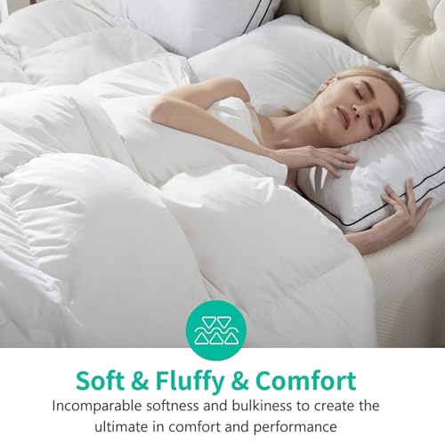 APSMILE King Size Luxury 100% Organic Cotton All Season Down Feather Fibers Comforter High Fill Power Medium Warmth Duvet Insert, (106x90, Ivory White)