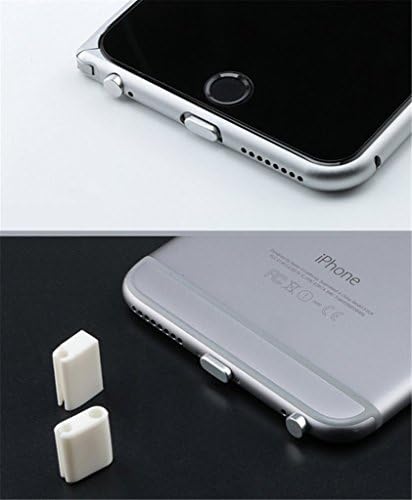 Exemplar - iPhone 5 5s SE 6 6s plus 7 Metal Alloy 4pc Dust Plug Set with Beautiful Anodized Finish - earphone headphone cap and charging point plug - Includes Cord Holders for Easy Storage Silver