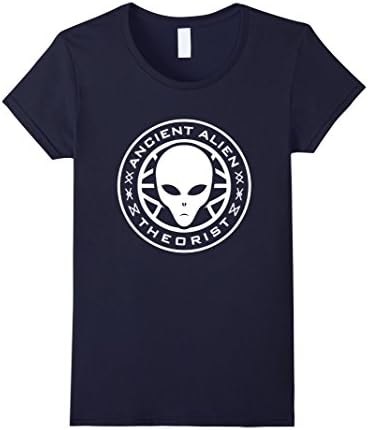 Women's Ancient Alien Theorist Alien Head Conspiracy T Shirt Large Navy