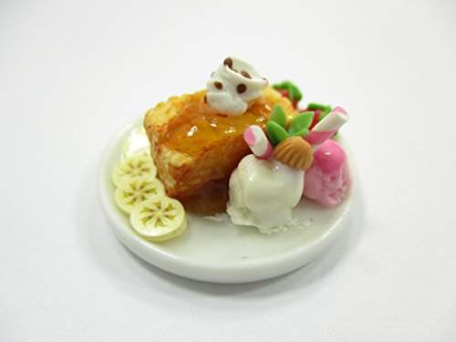 Dollhouse Miniatures Food Honey Toast Fruit Topping Dessert Ceramic Plate 14150