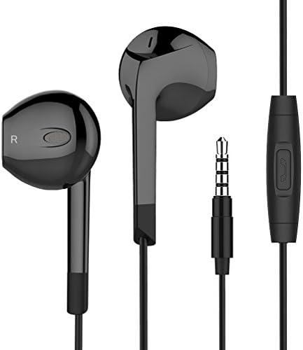 in Ear Earbuds Microphone, Mijiaer E6 Headphones Stereo Bass Earphones Remote Control Compatible iOS, Android, MP3, MP4. (Black)