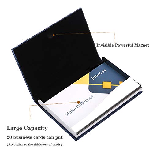 Business Card Holder Business Card Case - JuneLsy Luxury PU Leather and Stainless Steel Metal Card Holder for Women with Magnetic Shut Keep Business Cards Clean (Blue-7)