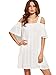 Milumia Women's Cold Shoulder Ruffle Sleeve Loose Shift Swing Tunic Dress White L