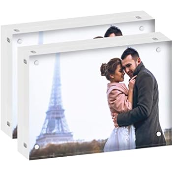 DEKIRU Acrylic Picture Frames - 5x7 (2 Packs) - 24mm Thick, 20% Thicker • Magnetic Photo Frames • Frameless Desktop Picture Frame • Floating Acrylic Frames • Grade AAA Clear Acrylic Block Frame