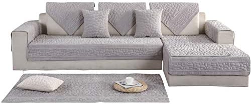 Anti-slip Sectional sofa covers for l shape Seasons Quilted Furniture protector Soft Sofa throw slipcover Couch protector Solid color For recliner, L-shaped sofa,Corner couch-Gray 43x94inch(110x240cm)