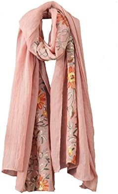 Welltogther Lightweight Thin Neck Embroidery Scarves Sunflower Scarf Shawl Wrap for Women (Pink)