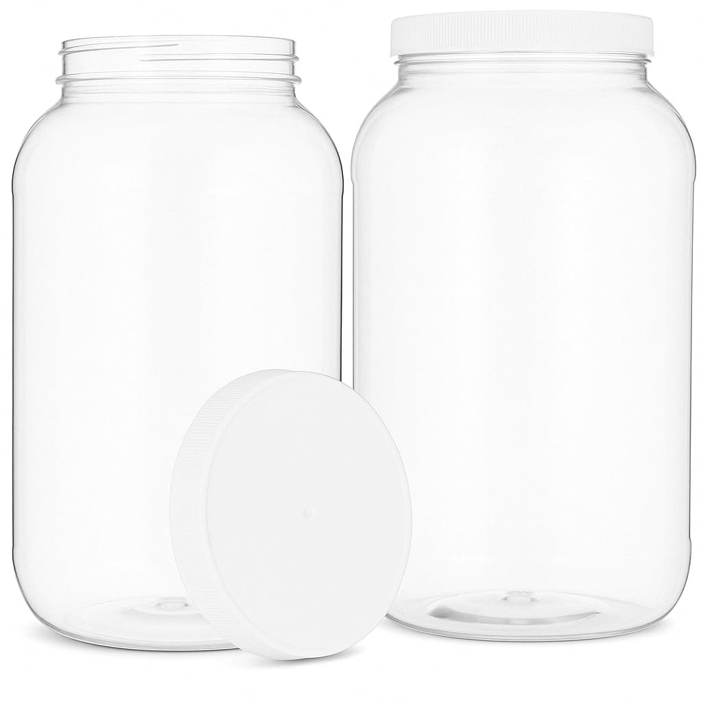 Photo 1 of kitchentoolz 1 Gallon Large Plastic Mason Jar with Airtight Lid - Tall Storage & Pantry Container - Made in USA - Pack of 2
