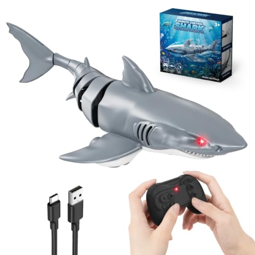 Tozinova Remote Control Shark Toy, 2.4 GHz Simulation Shark Toy Boat with LED Lights for Pools and Lakes, USB Direct Charging, Waterproof, 360°Rotate RC Shark Function for Kids Boys Girls 5 6 7 8 9