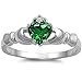 Irish Claddagh Simulated Emerald Heart Ring Sizes 3-12