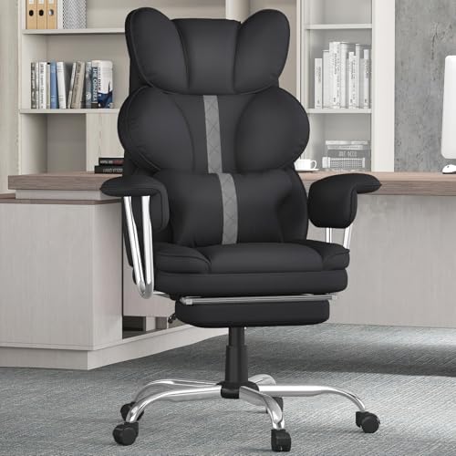 Big and Tall Office Chair,Leather Executive Office Desk Chair with Lumbar Support,400bls Comfy Ergonomic High-Back Reclining Computer Chairs,Swivel Rolling Wheels and Retractable Footrest