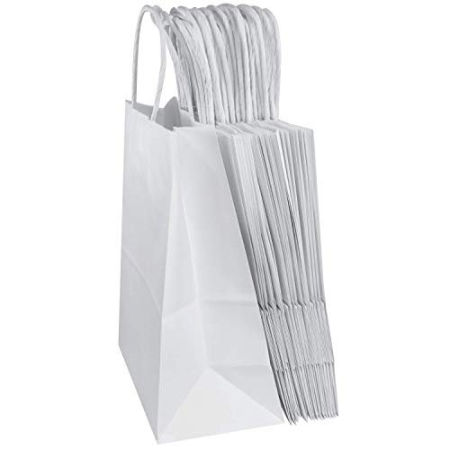 8"x4.75"x10" - 100 Pcs White Kraft Paper Bags, Shopping, Merchandise, Party, Gift Bags, Flexicore Packaging