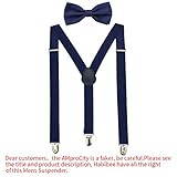 HABIBEE Solid Color Mens Suspender Bow Tie Set Clip On Y Shape Adjustable Braces (Navy)