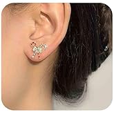 Andelaisi Boho Rhinestone Bow Earrings Gold Crystal Bow Stud Earrings Vintage Crystal Cz Earrings Tiny Cz Bow Knot Cute Earrings Jewelry for Women
