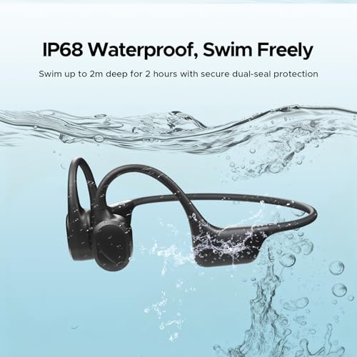 Luzglo Bone Conduction Headphones IP68 Waterproof Headphones for Swimming, Underwater Swimming Earbuds Silicone Bluetooth 5.4 Open-Ear 32GB MP3 for Running Cycling(BLACK)