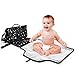 Toolik Baby Diaper Clutch with Waterproof Portable Changing Pad for Quick Change During Stroller Walks - Foldable, Detachable and Wipeable Mat Station with Shoulder Strap, Black with White Stars
