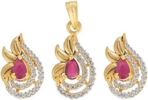 Aurora Alloy White and Ruby Pendant Set 
