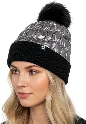 Women Girls Metallic Knit Beanie Pom Pom Winter Hat Soft Warm Skull Cap Women Girls Metallic Winter Hat Soft Warm Knitted Beanie Pom  main image 3