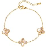 Dainty Lucky Four Leaf Clover Bracelet for Women Stackable Chain Waterdrop Rhinestone Stainless Steel Adjustable Link Bangle Good Luck Irish Holiday Trendy St Patrick’s Day Gift Jewelry for Mom Wife