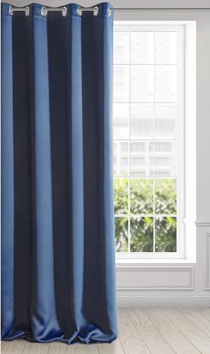 Eurofirany LOGAN Gordijn ondoorzichtig, satijn, verduisteringsgordijn met oogjes -1 st. Ooggordijn, elegant, glad, effen, woonkamer, slaapkamer, 140x270 cm, donkerblauw