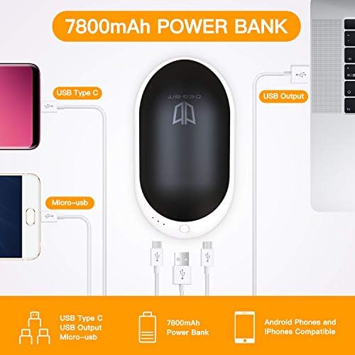 Portable hand warmer with a 7800mAh battery, providing up to 12 hours of heat for winter.