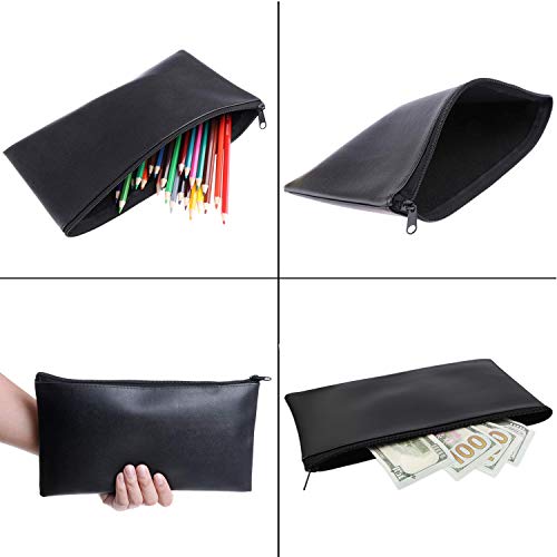 Zipper Bank Bags,4 Pack Money Pouch Bank Deposit Bag PU Leather Cash and Coin Pouch Bank envelopes with Zipper (Black) - Thumbnail 2