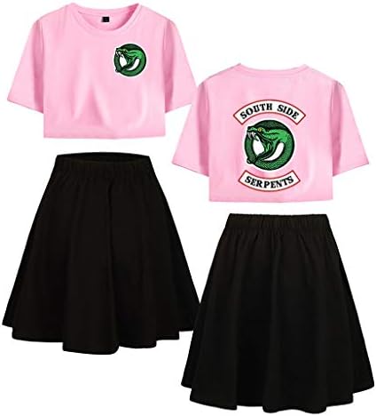 Teen Girls Riverdale Crop Tops and Skirt Set, Womens Cool South Side Serpent Printed T-Shirt Set Causal Breathable Tracksuit Tee Sales
