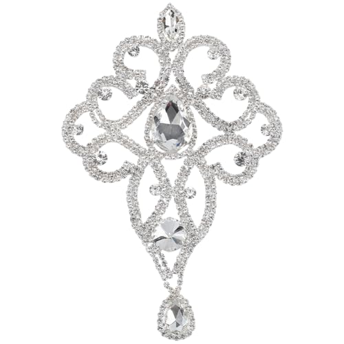 CABODYALS Silver Iron On Rhinestone Applique Sparkle Crystal Floral Droplet Shaped Design Appliques Single Face Shiny Diamond Welded Patches for Dress Costume Decoration Gifts Diy Art Craft