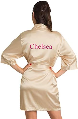 Women's Personalized Name, Custom Titles or Phrases Satin Robe with Vinyl Print-Bride & Bridesmaid Kimono Robe