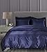 AiMay 3 Piece Satin Duvet Cover Set (1 Duvet Cover + 2 Pillowcases) Rich Silk Luxury 100% Super Soft Microfiber Bedding Collection Reversible Stain-Resistant Wrinkle Free (Queen, Navy Blue)