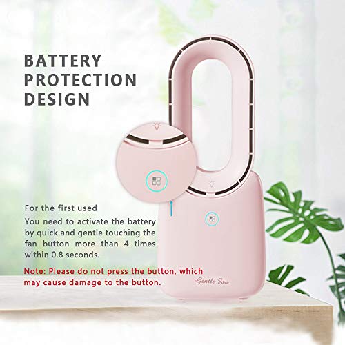 CONBOLA LED Bladeless Fan, 11.8 Inch Portable Desktop Table Fan Air Multiplier Cooler, Rechargeable USB Breeze Safety Quiet Fan with Touch Control 5-Colors Decorative Light for Office Bedroom (Pink)