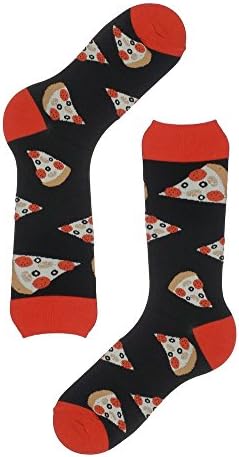 Men's Cotton Blend Pizza Theme Novelty Fun Casual Crew Socks