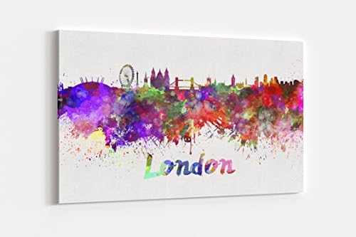 City Print Watercolor Style Canvas Wall Art, Perfect Wall Decor (17"W x 11"H, London)
