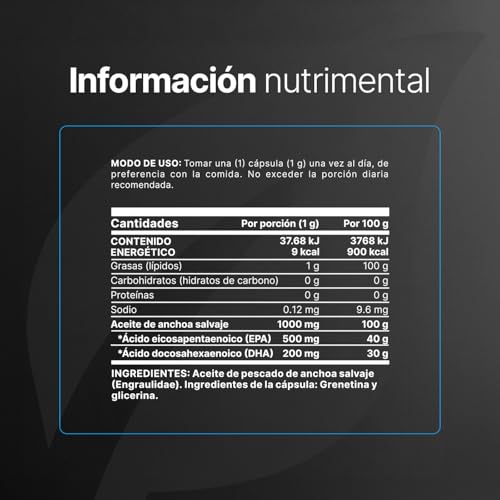 Omega 3 Aceite de Anchoa Salvaje con 180 Cápsulas de 1000 mg. Libre de Metales Pesados. Ingredientes Naturales. Omega 3 Platinum B Life.