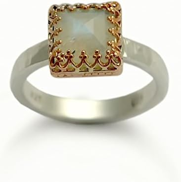 Square Moonstone ring, Two tone gemstone ring, Sterling silver, Rose gold ring,Vintage engagement ring, feminine solitaire ring, Ethnic ring